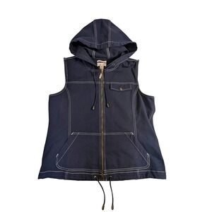 Christopher & Banks Cotton Blend Vest – L Navy Hooded Zip Contrast Stitch